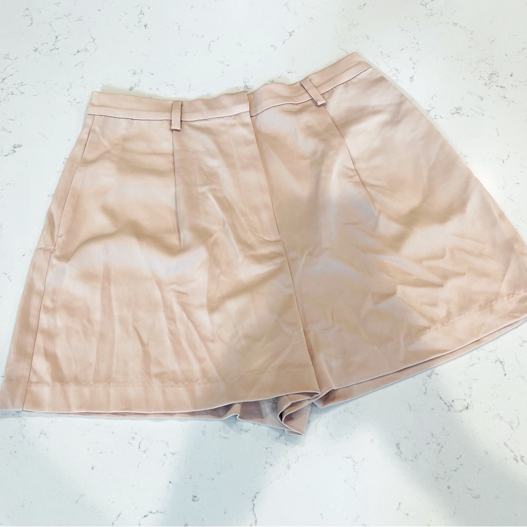 HM Satin Feel Dress Shorts On Light Pink